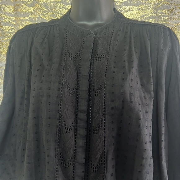 Zara Black Cropped Embroidered Swiss Dot 3/4 Sleeve Blouse Size L - Picture 8 of 17